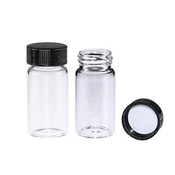 Clear Glass Sample Vial, Liquid Sampling Sample Glass Bottle, 20ml(0.7OZ) Capacity, 27.5mm.I.D. 57mm, 24-400 Thread Black Closed Top Cap,PE Liner, Pack of 100