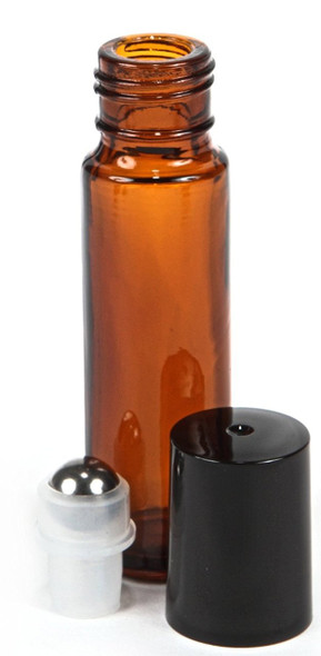 1/3 oz (10ml) AMBER Glass Roll on Bottles with Metal Roller Ball