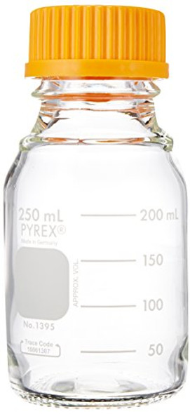 Coated Pyrex® Media Bottle, Borosilicate Glass, 250mL, GL45, case/4