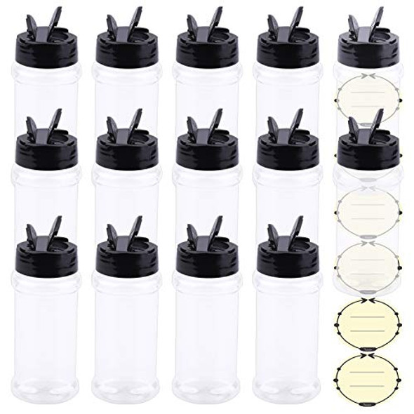 16 Pack 17 Fluid Oz Clear Plastic Spice Jars Spice Containers Spice Bottles Seasoning  Organizer With Black Lids – Casazo