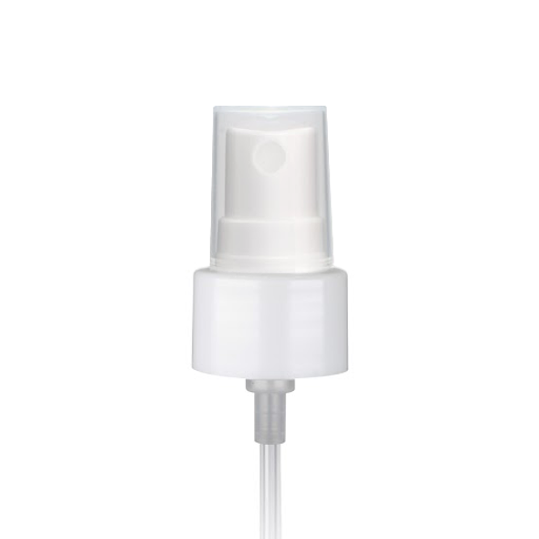 White PP plastic 20-400 smooth skirt fine mist sprayer with clear overcap and 3.54 inch dip tube (0.12-0.14 cc output)