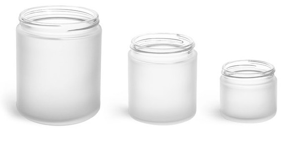 4 Oz Frosted Clear Glass Straight Sided Jars with Black Lids - pack of 12