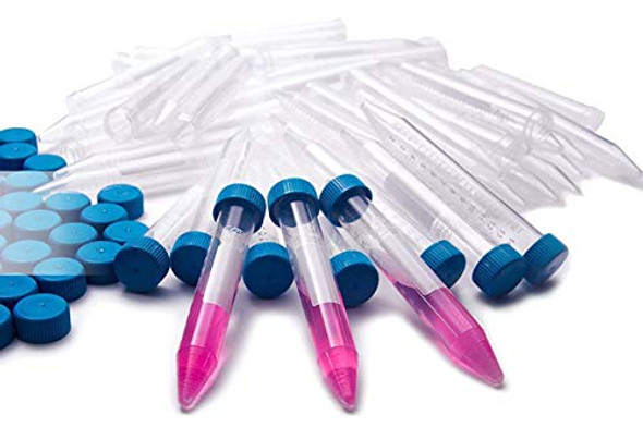 ISOLAB USA - Plastic Centrifuge Tubes, 15ml, Conical Bottom - Blue Screw Caps, Graduated Marks, Non-Sterile, Pack of 50pcs (50, 15ml - 50pcs)