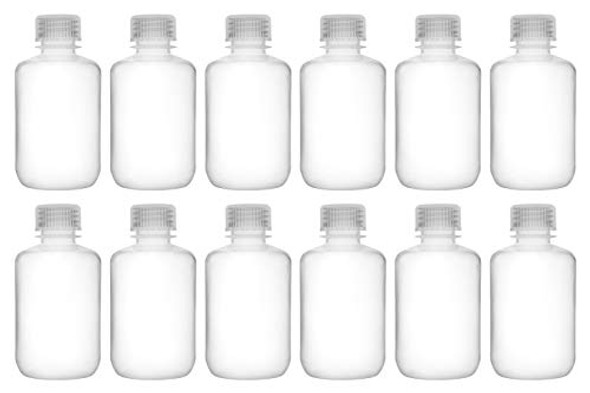12PK Reagent Bottles, 125ml - Narrow Mouth with Screw Cap - Polypropylene - Translucent - Eisco Labs