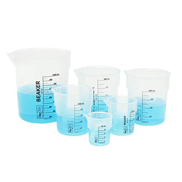 Ulab Scientific Stackable Graduated Plastic Beaker Set 6 Sizes 50ml 100ml 250ml 400ml 500ml 3379