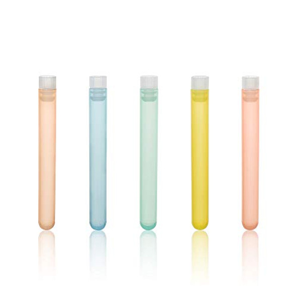 ULAB Plastic Test Tubes with Flange Stoppers, 50pcs of Dia.16x125mm Party Tubes, Assorted Color, 50pcs PE Flange Stoppers, Dia.16mm, Nature Color, UTT1021