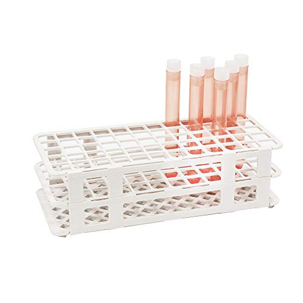 ULAB Plastic Test Tubes with Flange Stoppers, 50pcs of Dia.16x125mm Party Tubes, Orange Color, 50pcs PE Flange Stoppers, Dia.16mm, Nature Color, UTT1018