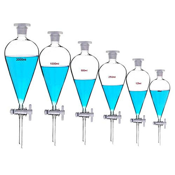 Borosilicate Glass 500ML Separating Funnel Heavy Wall Conical Separatory Funnel with 24/40 Joints and PTFE Stopcock Lab,Pyrex,Food，pear - 500ML