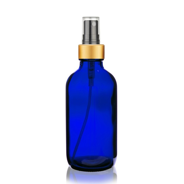 4 Oz Cobalt Blue Glass Bottle with Black Gold Fine Mist Sprayers