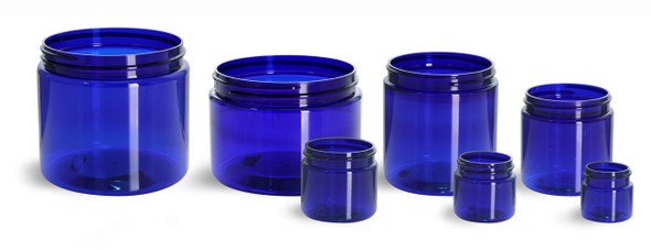 2 oz cobalt blue PET plastic single wall jar with 48-400 neck finish- Case of 736