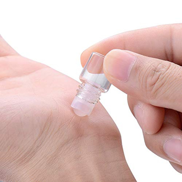 50 Pack 1ml Clear Glass Sample Vials For Essential Oils,Empty Glass Roller Bottle With Stainless Steel Roller Ball 1/4 Dram Glass Vials Perfume Roll On container-Funnel,Opener,Dropper Included
