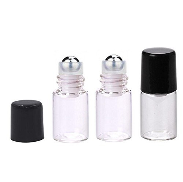 25 Pcs Clear Glass Mini Roll On Bottles Empty Essential Oil Roller Ball Bottles Perfume Lip Blam Cosmetic Sample Vials Roller Glass Bottles Container With Black Cap (2ml)