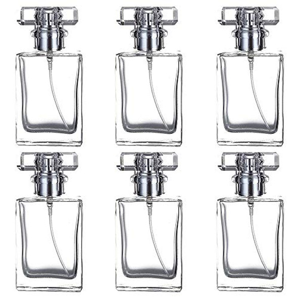 6 Pack 30ml / 1 Oz Transparent Refillable Perfume Bottle, Portable Square Empty Glass Perfume Atomizer Bottle with Spray Applicator 4 Free kinds of perfume dispenser(6 Pack 30ml / 1.01 oz. Transparent