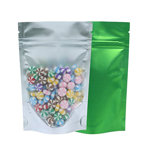 100PCS Matte Clear Front Green Back Stand-Up 1oz Bags (8.5x13cm (3.3x5.1"), Translucent/Green)