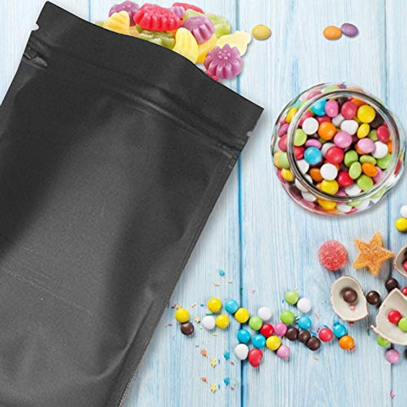 100 Pack Mylar Bags - 5.9 x 8.7 Inch Resealable Smell Proof Bags Foil Pouch Bag Flat Ziplock Bag Matte Black
