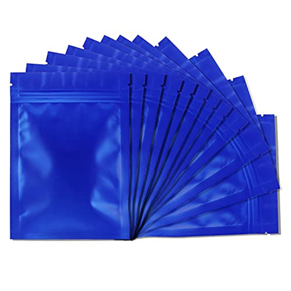 100 Pack Mylar Bags for Food Storage - 5.9 x 8.7 Inch Resealable Smell Proof Bags Foil Pouch Flat Bag with Front Window Blue