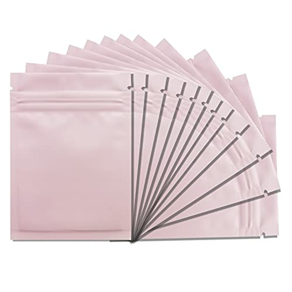 100 Pack Mylar Bags - 5.9 x 8.7 Inch Resealable Smell Proof Bags Foil Pouch Flat Bag with Front Window Pink