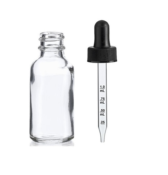 1 oz CLEAR  Glass Bottle w/ Black Calibrated Glass Dropper