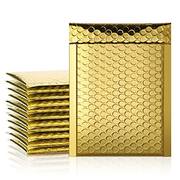 #0 Gold Metallic Christmas Classy Bubble Mailers 6x10 Inches Self Seal CD Padded Envelopes Pack of 50