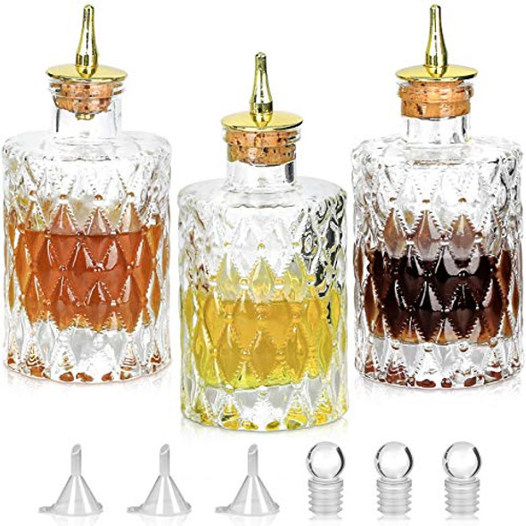 Bitters Bottle - Jewel Bitter Bottle For Cocktail, 6oz / 175ml, Glass Dahs Bottle With Gold Plated Cork Dasher Top - DSBT0011 (3, Gold)