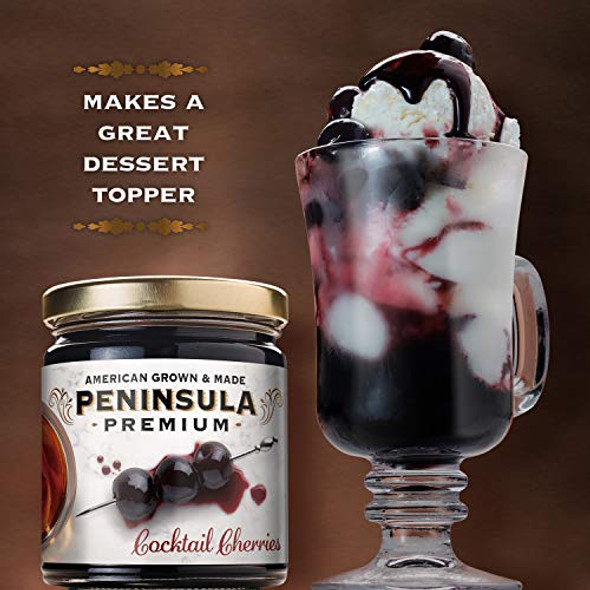 Peninsula Premium Cocktail Cherries | Award Winning | Deep Burgundy-Red | Silky Smooth, Rich Syrup | Luxe Fruit Forward, Sweet-Tart Flavor | Gourmet | American Grown & Made | 10.5 oz