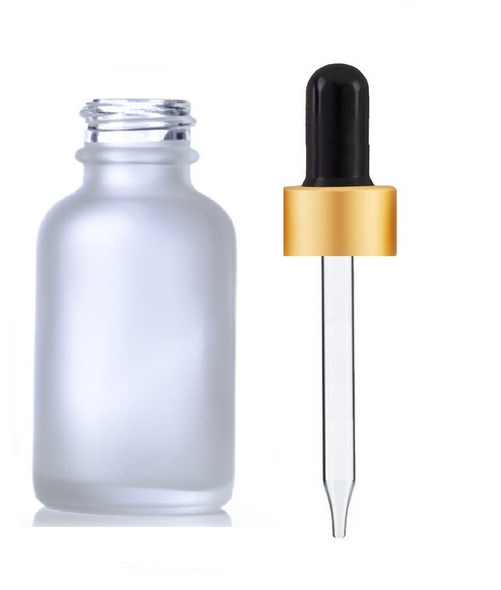 4 oz Frosted Glass Bottle w/ Black Gold Regular Dropper