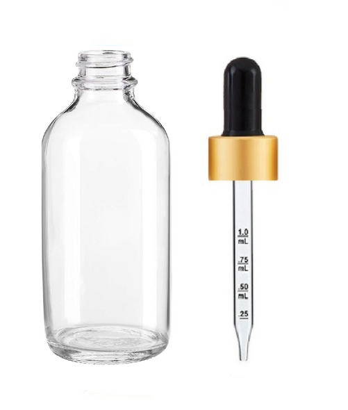 4 oz Clear Glass Bottle w/ Black Gold Calibrated Glass Dropper