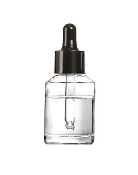 1 Oz Clear Cylinder Slope Glass Bottle with Black Regular Smooth Glass Bullnose Dropper