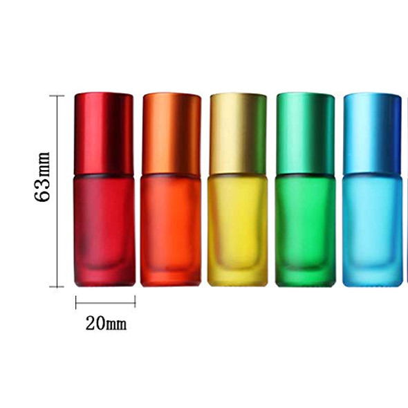 ConStore 8pcs 5ml Colorful Frosted Roll on Bottles Glass Roller Ball for Essential Oils Refillable Massage Roller Bottles with Stainless Steel Ball Empty Containers for Aromatherapy+1pcs Dropper