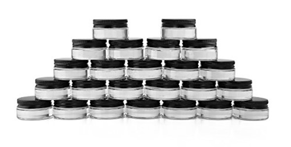 7-Milliliter Glass Lip Balm Jars (24-Pack).25-Ounce Thick-Walled Containers (7ml Clear with Black Metal Lids)