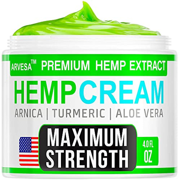 Instant Hemp Cream 4 fl oz - for Knees, Joints, Lower Back - Natural Hemp Oil Extract Gel with MSM - Glucosamine - Arnica - Turmeric - Made in USA