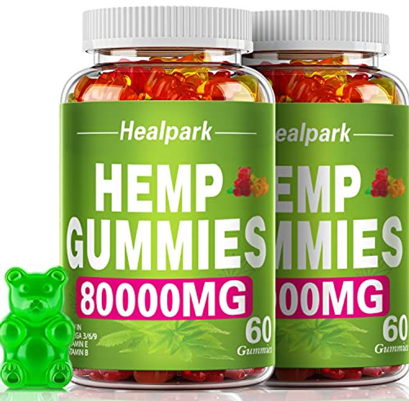 2 Pack Hemp Gummies Organic - 80,000mg Extra Strength, 120ct - for Anxiety & Stress Relief and Inflammation - Better Sleep - 100% Natural, Vegan, Non-GMO, Gluten-Free