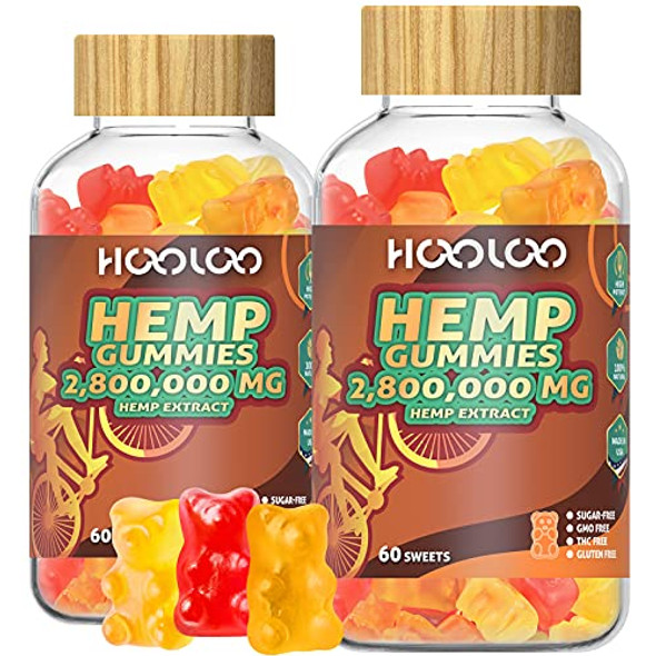 (2 Pack) Hemp Gummies, HOOLOO 2,800,000 high Potency Fruity Hemp Gummy Bears for Relaxing, Stress, Anxiety, Better Sleep & Calm Mood, Natural Hemp Extract Gummies, Made in USA