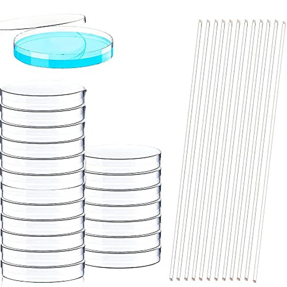 20 Pack Sterile Plastic Petri Dishes with 12 Pack Glass Stir Sticks Lab Stirring Rod 12 inch Length, with 20 Plastic Transfer Pipettes (10Pcs3ml,10Pcs2ml) for Science, Lab, Kitchen, Science Education