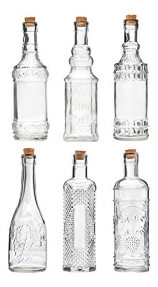 BULK PARADISE Assorted Clear Glass Bottles with Corks, 6 Pack, 2.5in X 9in, 16oz