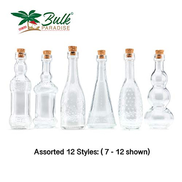 Small Mini Clear Vintage Glass Bottles with Corks, Mini Vases, Decorative, Potion, Assorted Design Set of 12 pcs, 4.6 Inch Tall (11.43cm), 1.4 Inch Wide (3.56cm)