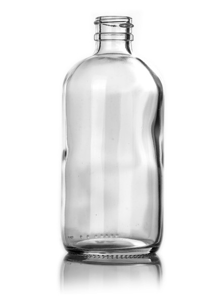 16 oz CLEAR glass boston round bottle with 28-400 neck finish with Black Sprayer