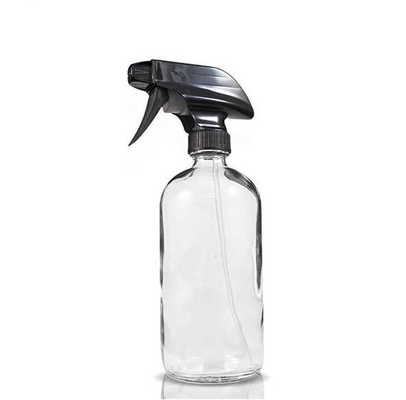 8 oz CLEAR glass bottle with 28-400 neck finish with Black Trigger Sprayer