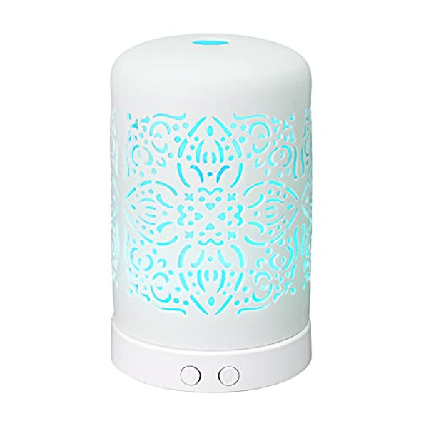 Essential Oil Diffuser Aromatherapy Humidifier: Air Mist Vaporizer for Room - White Ceramic Aroma Infuser for Home Bedroom Office - Small Ultrasonic Scent Fragrance Machine-1643124554