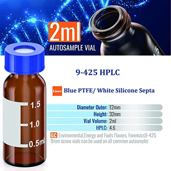 10ml Headspace Vial, and 2ml Autosampler Vial, 9-425 HPLC Vial with Blue Screw Cap, Blue PTFE&White Silicone Septa