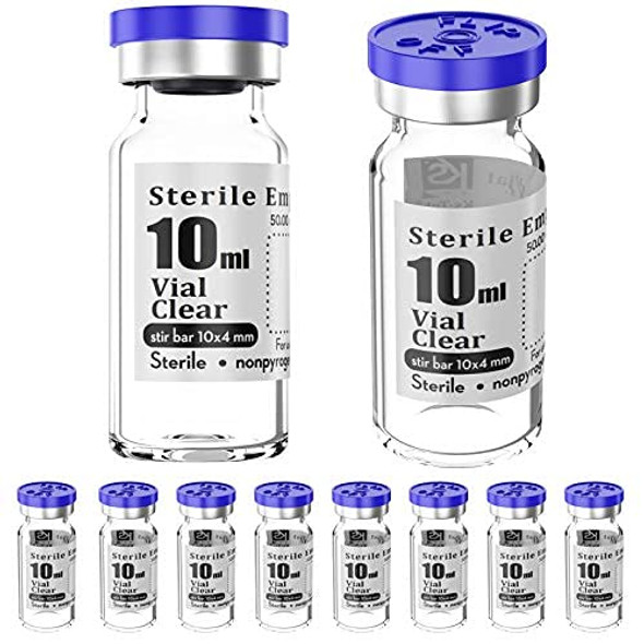 Sterile Empty Vials with Self Healing Injection Port,with Flip Off Aluminum Cap,Sterile Package (10ml,10)