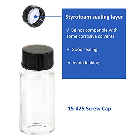 Sample Vial (5ml, 0.17oz), Clear Storage Vial, Liquid Sampling Collection Glass Thread Bottles, with 15-425 Black Screw Cap, PE Liner, Pack of 100 by ALWSCI