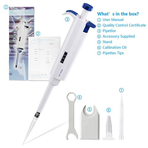 Four E's Scientific 100uL-1000uL High-Accurate Single-Channel Manual Adjustable Variable Volume Pipettes