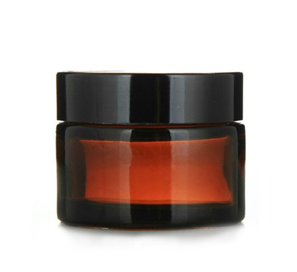 1 oz Glass AMBER Cream Jar with White Insert and Black Lid