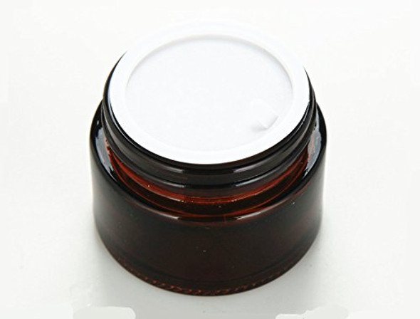 Glass 1 oz Amber Cream Jar w/ Black Lid - pack of 12