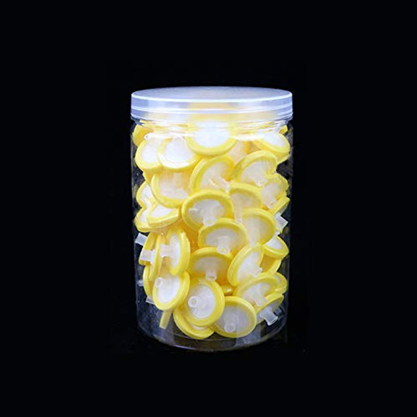 100 Count Syringe Filter, PES Hydrofilic Membrane 25mm Diameter 0.22um Pore Size, Syringe Lab Filters, Non Sterile Filtration (Yellow)
