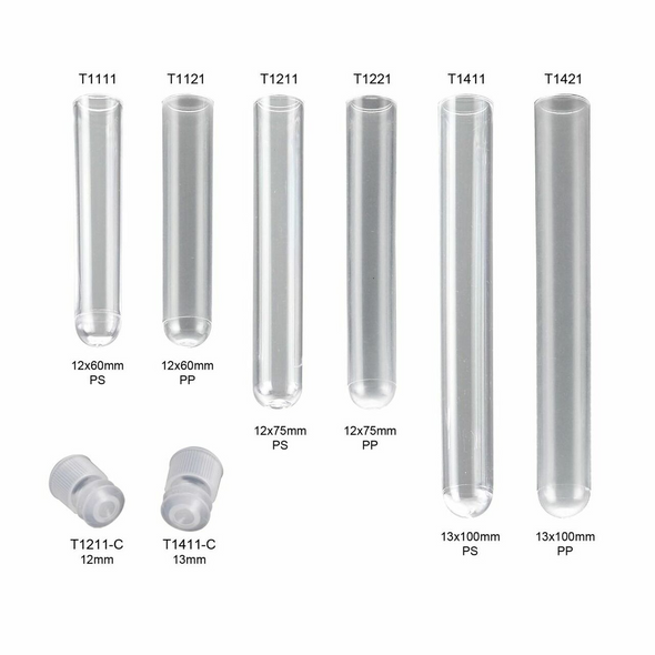12  75mm, 5ml Test Tube, rimless, no cap, non-sterile, 8 bags of 500 tubes per unit- PS Material