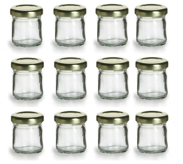 1.25 Ounce Mini Glass Honey Jars for Jam, Honey with Gold Lid - Pack of 160