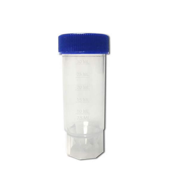 30ml PP centrifuge tube, free standing, flat screw cap, 25/sterile bag, 500/cs