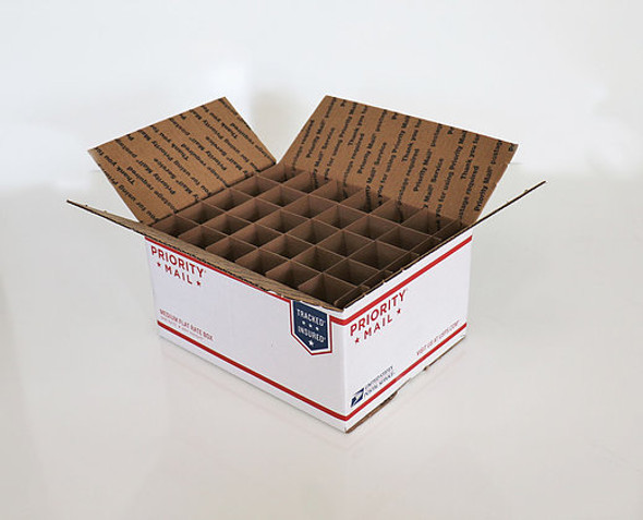 Corrugated Box (USPS MD) with 30 Cells (Fits 30ml or 60 ml Bottles) - Set of 75 Corrugated Box (USPS MD) with 30 Cells (Fits 30ml or 60 ml Bottles) - Set of 75